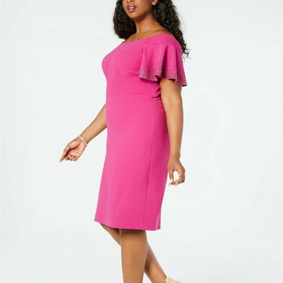 Calvin Klein Women's Cold Shoulder Flutter Sleeve Sheath Dress (Jazzberry, 14) - Picture 5 of 8